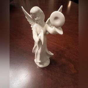 Vintage White Porcelain Angel w/ tambourine 
 Dresden Germany Figurine